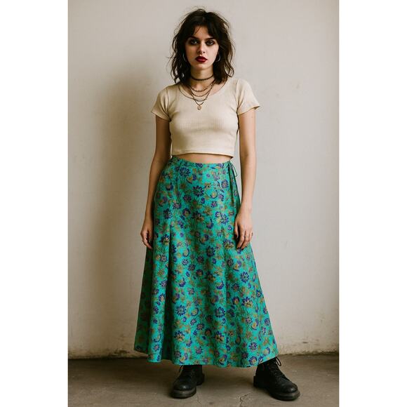 Vintage Floral Maxi Skirt One Size Drawstring waist - Picture 1 of 3